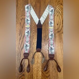 Vtg Trafalgar Silk Button Suspenders Braces Horse Racing Limited Edition Tickets